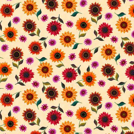 Sunflowers Small Flower Cream | Fabric